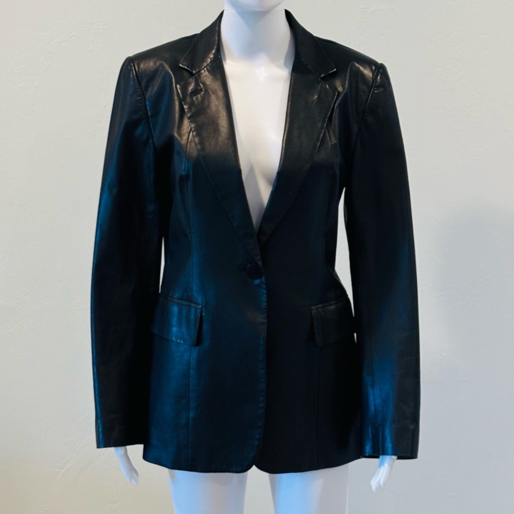 Vintage DKNY ladies black leather blazer